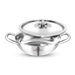 Dhara Stainless Steel Triply Kadhai with Easy Grip Handle 20 CM, 1.5 Litre | Induction Bottom Kadhai | Deep Frying Kadhai With Lid For Kitchen | Tri Ply Stainless Steel Cookware