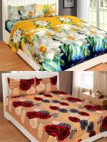 N G Products 3D Polycotton Double Bedsheets Combo Pack of 2 Double Bed Sheet with 4 Pillow Covers, Size- 88*88 inches (Multicolor)