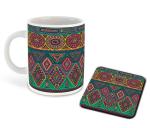 Whats Your Kick Rajasthani Pattern Design Printed White Coffee Mug With Coaster 325 ML
