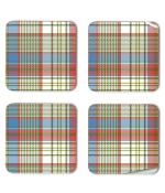 Whats Your Kick Light Blue White Check Pattern Design Printed Set of 4 Coaster With Metal Stand