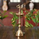 Brass Gallery Brass Samai Peacock Mahabharat Diya Oil Lamp (Golden, 10.5 X 3.5 Inch) (Design 1)