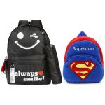 Crinzel Black, Blue Polyester Always Smile and Superman School or College Backpack 30L (Pack of 2)