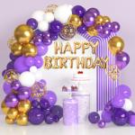 DECORATIONkart Celebration Decorz Combo Pack of 82 Pcs Purple Gold and White Balloon Birthday Decoration Kit with metallic foil curtain| Perfect for Birthday Party Decoration for Women, Girls and Wife