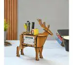 Future Works Deer Showpiece & Desk Organizer With Desk Calendar 2023 And Table Clock, 3D Wooden Deer Figurine Is Unique Gift And Office Desk Study Table Decoration Items 22.86 x 6.35 x 25.4 cm; 349 Grams