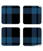 Whats Your Kick Blue Check Pattern Design Printed Set of 4 Coaster With Metal Stand
