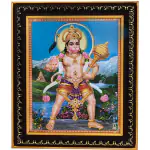 pujaNpujari Lord Hanuman Photo Frame with Nice Background for Wall Hanging and Pooja Room Religious Frame