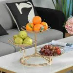 YMM DECOR Glossy Golden Metal 3-Tier Metal Fruit Basket Holder, Modern Ideas DUVorative Bowl Stand for Bread, Fruit, Vegetables, Counter, Table, Kitchen and Home