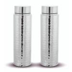 K 9 KLOUD 9 Stainless Steel Silver Aqua Hammered Fridge Water Bottle (Pack Of 2)