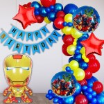 House of Banter Superhero Theme Birthday Decoration Pack - 66pc Combo- 5pc Balloon Decoration Set , 60pc Multicolor Balloons, 1pc Banner (Superhero Birthday Theme Decoration for Boys/ Girls / Kids Party )