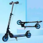 Kidsmate Street Rider Kick Scooter for Kids for Age 6-13 Years |2 Wheel Scooter, Foldable Design, 3 Adjustable Height Option with Rear Braking|Attractive Light up Wheels | Max User Weight 50kg - Black/Blue