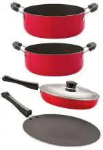 Nirlon 4 pcs of Red, Black Non-stick Aluminium Kitchen Cookware Set with Bakelite Handle Standard