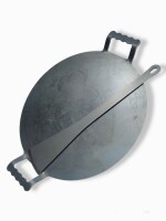 NAAYAGI - PURE IRON dosa, roti tawa WITH DOUBLE HANDLE - 13.7 INCH long HANDLE TO HANDLE, FLAT TAWA, DOUBLE HANDLE - 27.5 CM diameter round ( black color )