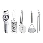 DreamBasket Stainless Lemon Squeezer & Grater & Pizza Cutter & Potato Masher & Chimta for Kitchen