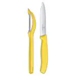 Victorinox, Swiss Classic, Kitchen Knife, Set of 2, Sharp Straight Edge, 10 cm Knife and Stainless Steel Universal Peeler, Yellow, Swiss Made