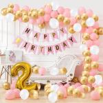Party Propz Pink Rubber 2Nd Happy Birthday Foil Balloon, Metallic Balloon, Curtain, Banner