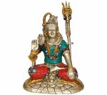 Idol Collections Multicolor Brass Lord Shiva Statue Idol, 14 Inch