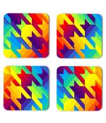 Whats Your Kick Pattern Design Geometrical Pattern Colorful Design Printed Set of 4 Coaster With Metal Stand