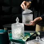 FYRLA Crystal Glass Bowl with Lid Multipurpose Decorative Serving Candy Fruit Dry Fruits, Snacks, Pickle, Dessert Lotus Shape | Gift (SET OF 1)