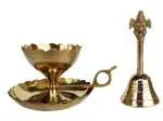 Rastogi Handicrafts Brass Puja Bell & Aarti Combo for Hindu Pooja Ghanti Bell & Deepak,Temple Bell