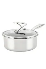 Circulon Meyer Silver Clad Stainless Steel Saucepan with Glass Lid and Hybrid Steel Shield 2 Quarts