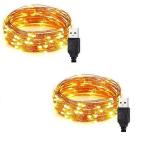LTETTES Warm White USB Battery Powered LED Copper String Fairy Light 10 cm and 30 Lights (Pack of 2)