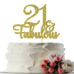 Festiko Gold Glitter 21 Fabulous Cake Topper 21st Birthday Cake Decor Cheers To 21 Years Wedding Anniversary Party Cake Decoration Supplies