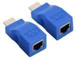 JAMUS HDMI Adapter 0.1 m HDMI Extender to RJ45 LAN Network Extension TX RX Cat5e CAT6 Lan Adapter (Compatible with computer, Blue, One Cable)