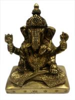 Kalarambh Bharat Haat Yellow Brass Dagdu Ganesh Handicraft Art 9 x 5 x 12 cm
