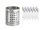 FIRST FRONT Stainless Steel Cutlery Holder With Stainless Steel 12 Pcs Coffee Spoon Set and (Multicolour, Pack of 2)
