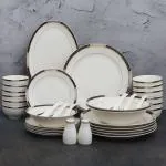 Swasha Fine Bone China 36 Pieces Dinner Set, Premium and Designer Crockery Dinnerware Set (White Colour)
