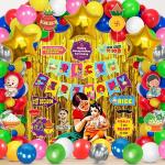 Zyozique Rice Ceremony Decorations Items | Shubh Annaprashan Decoration Set - Rice Ceremony Banner, Gold Foil Curtain, Multicolor Balloons, Photoboo