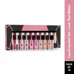 Aravi Organic Soft Matte Kit Set of 10 Long Stay Lipstick - Matte Liquid Lipstick With Almond Oil & Vitamin E - Waterproof & Ultra Smooth - Paraben & Silicon Free - 15 ml (Mixed)