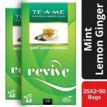 TE-A-ME Revive Mint Lemon Ginger Natural Green Tea, 50 Tea Bags (Pack of 2 Boxes - 2 X 25 Tea Bags) | Green Tea | Green Tea Bags