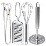 JISUN Stainless Steel Pakkad & Cheese Grater & Egg Whisk & Potato Masher for Kitchen Tool Set