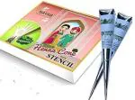 Nayab Mehandi Cones With 8 Henna Stencils - Multicolor, 30 G (Pack Of 12)