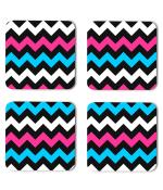 Whats Your Kick Pattern Design Zig Zag Colorful Lines Printed Set of 4 Coaster With Metal Stand