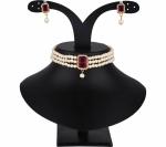 Gyaan Jewels Handmade Gold Plated Alloy Necklace, Pendant and Earring Set Red, White (Women, Girls) (Pack of 1) Free Size