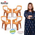 MAHARAJA Safari 114 Home, Office & Restaurant Plastic Outdoor Chair  (White-Orange, Set of 4, Pre-assembled)