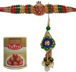 Yuvraj couple rakhi for bhaiya bhabhi with sweets pack Gulab Jamun 1 Kg Mithai pack , Roli chawal pack