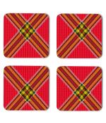 Whats Your Kick Pattern Design Pink Cross Check Pattern Design Printed Set of 4 Coaster With Metal Stand