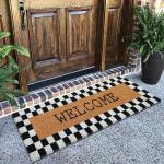 Only Mat Plaid Border Black & White Pattern Welcome Natural Coir Doormat (120cm x 40 cm)