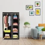 Fabura Double Door Collapsible Wardrobe With Hanging Compartment in Black color