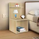 Kawachi Engineered Wood 2 Storage Shelf Side Table with Open Cabin Bedside Table Beige