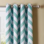 Dekor World Cotton Aqua Chevron Printed With Voil Sheer Eyelet Curtain Set (Pack of 3)-110x150cm (4x5Feet) Window Curtain