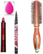 BINGEABLE HDA36 Pro Waterproof Sketch Pen Eyeliner, Long Lasting Super Matte 5 in 1 Lipsticks, Beauty Blender Makeup Sponges, Salon Professional Soft Bristles Round Hair Brush