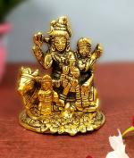 WELLWISHERS CRAFT Metal Shiv Parivar / Shiv Parvati With Ganesh Kartik and Nandi Decorative Showpiece - 10 cm  (Alloy Metal, Golden)
