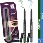 PERPAA Intense Kohl Kajal Pencil Kit Of 2 Different Shades- Green, Blue Vegan & Organic,0.35gm Each
