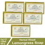 Herbal Khadi Lemongrass Premium Lemon Bathing Soap Bar for Moisturizing Skin Handmade, 100% Vegan Acne, Wrinkles Daily-Use Bathing Bar for Men and Women (Pack of 5) (625 g)