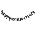 Festiko Happy Anniversary Banner, Funny Black Paper Sign Decors For Wedding Anniversary Party Supplies