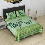 JAIPUR FABRIC Leafy Twigs Green Pure Cotton King Size Bedsheet